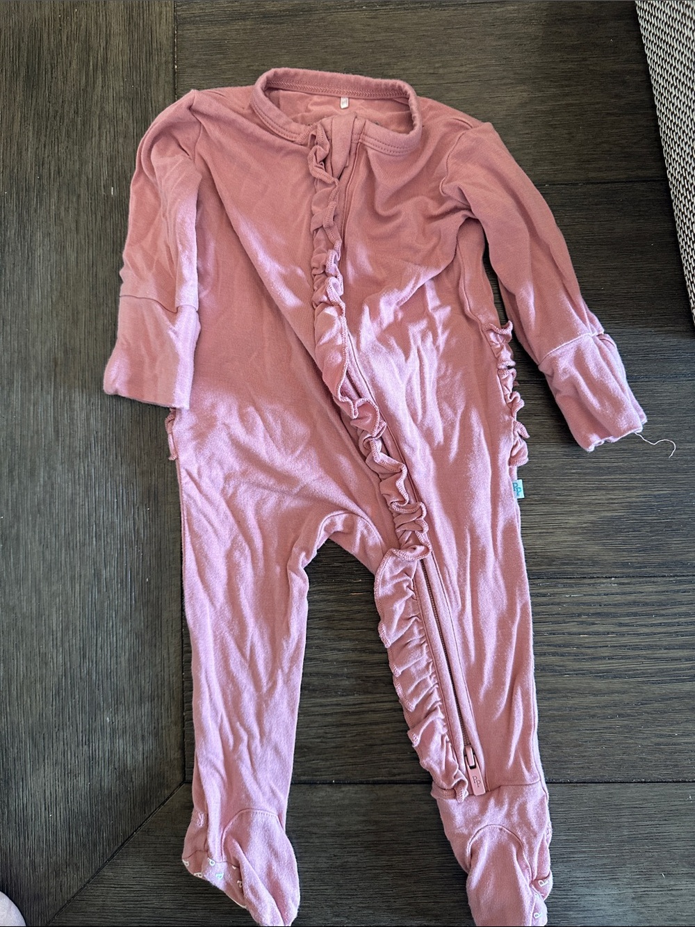 NB POSH PEANUT Girls' Mauve Ruffle Zip One-Piece Romper